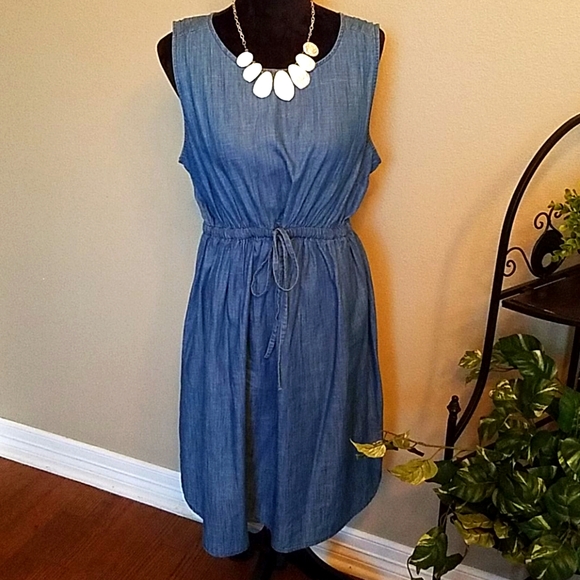 denim dress with tie belt